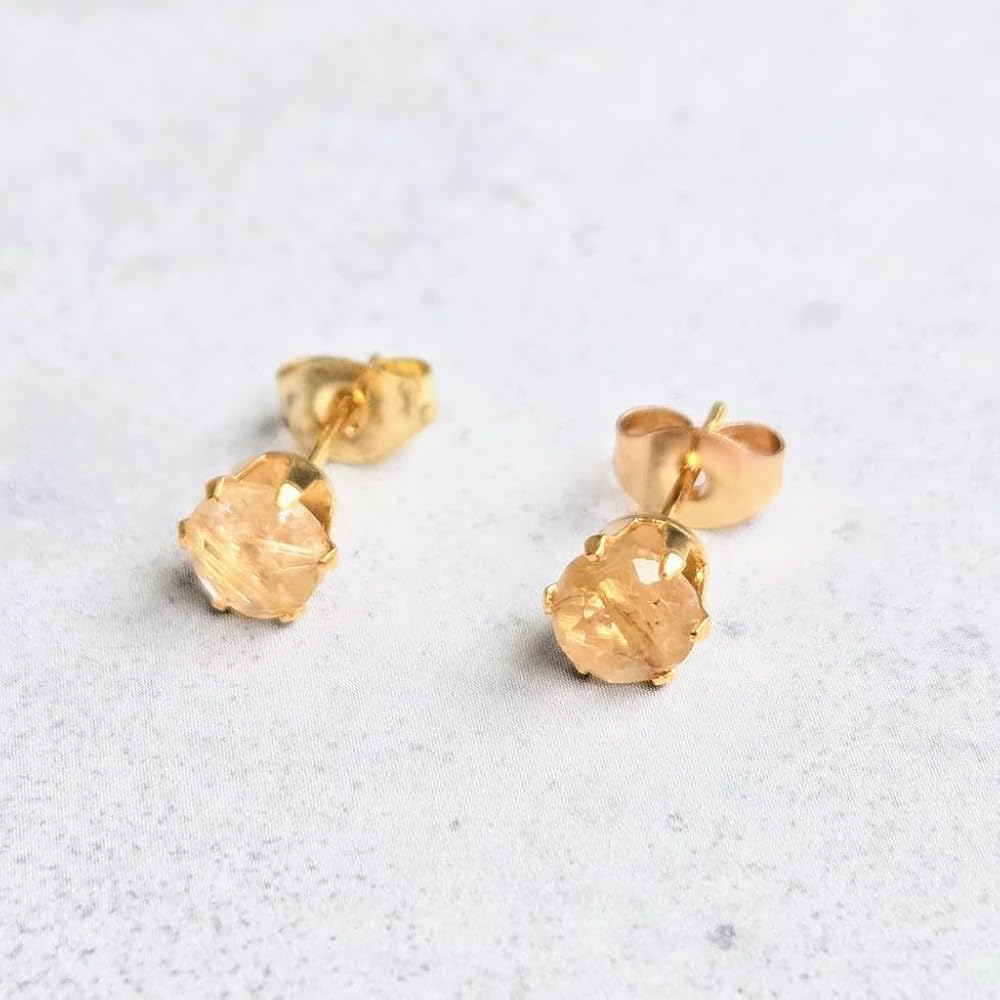 Amazon | ゴールドルチルクォーツ ピアス 6mm ◇ 天然石 針水晶